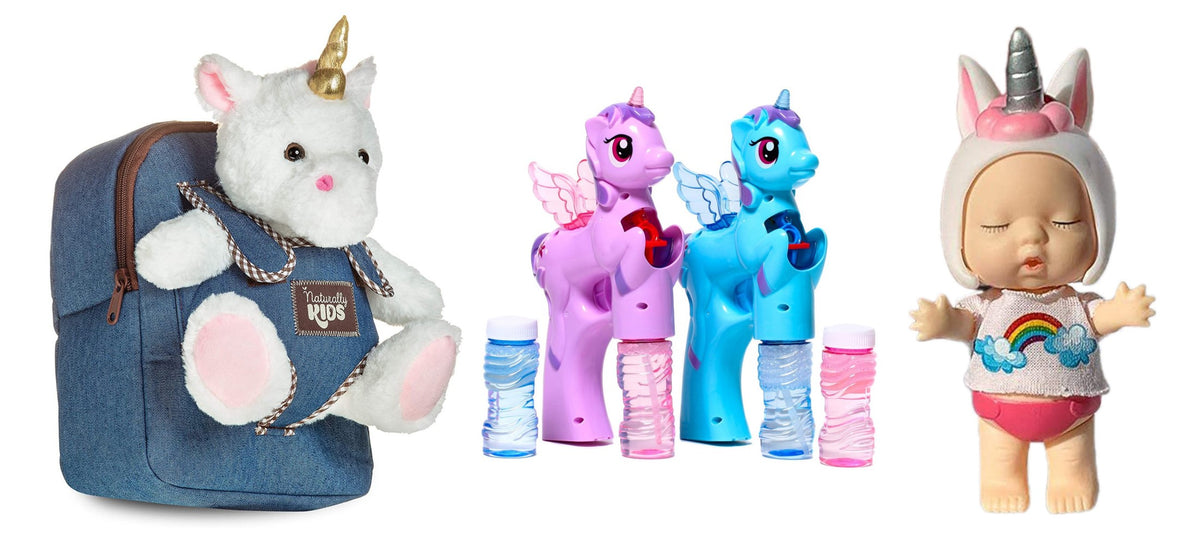 4 Plush Unicorn Toys: Cat, Fox, Elephant, Panda in A Unicorn Backpack — Stress-Relief Sensory Fidget Unicorn Gifts for Girls & Boys