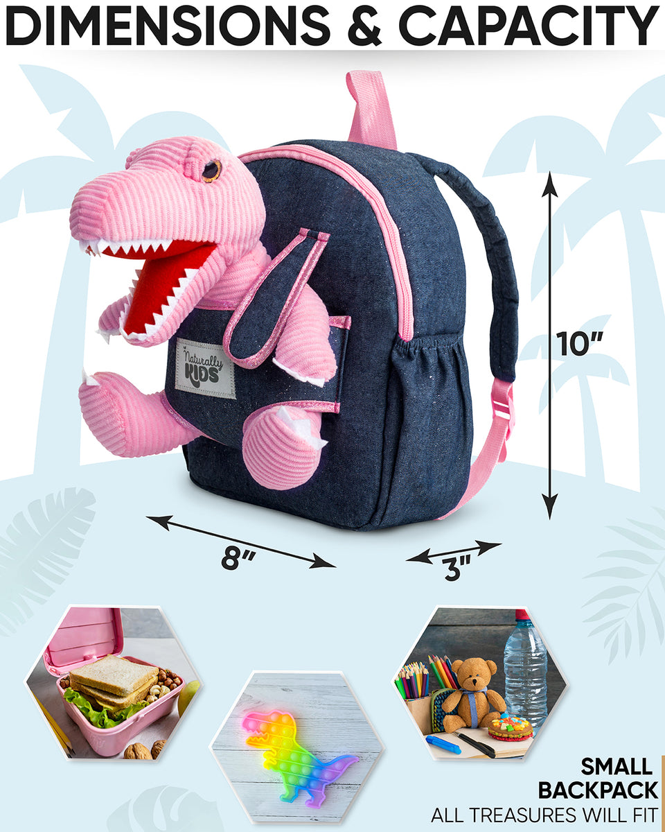 🦖 Dinosaur Backpack with Pink T-Rex Toy for Toddlers, Small&