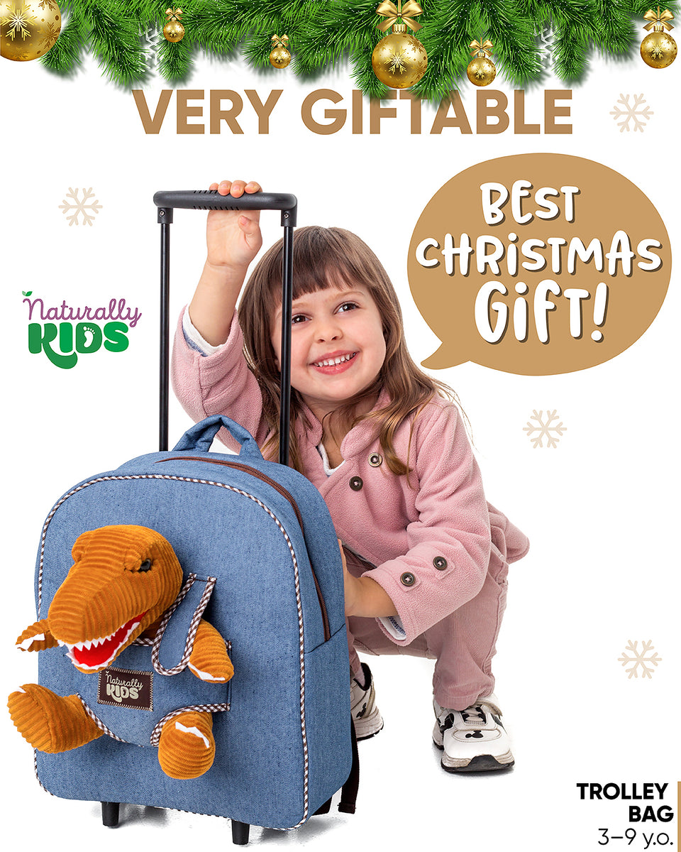 Kids' Dinosaur Backpack & Pink T-Rex Plush Toy — Rolling Bag