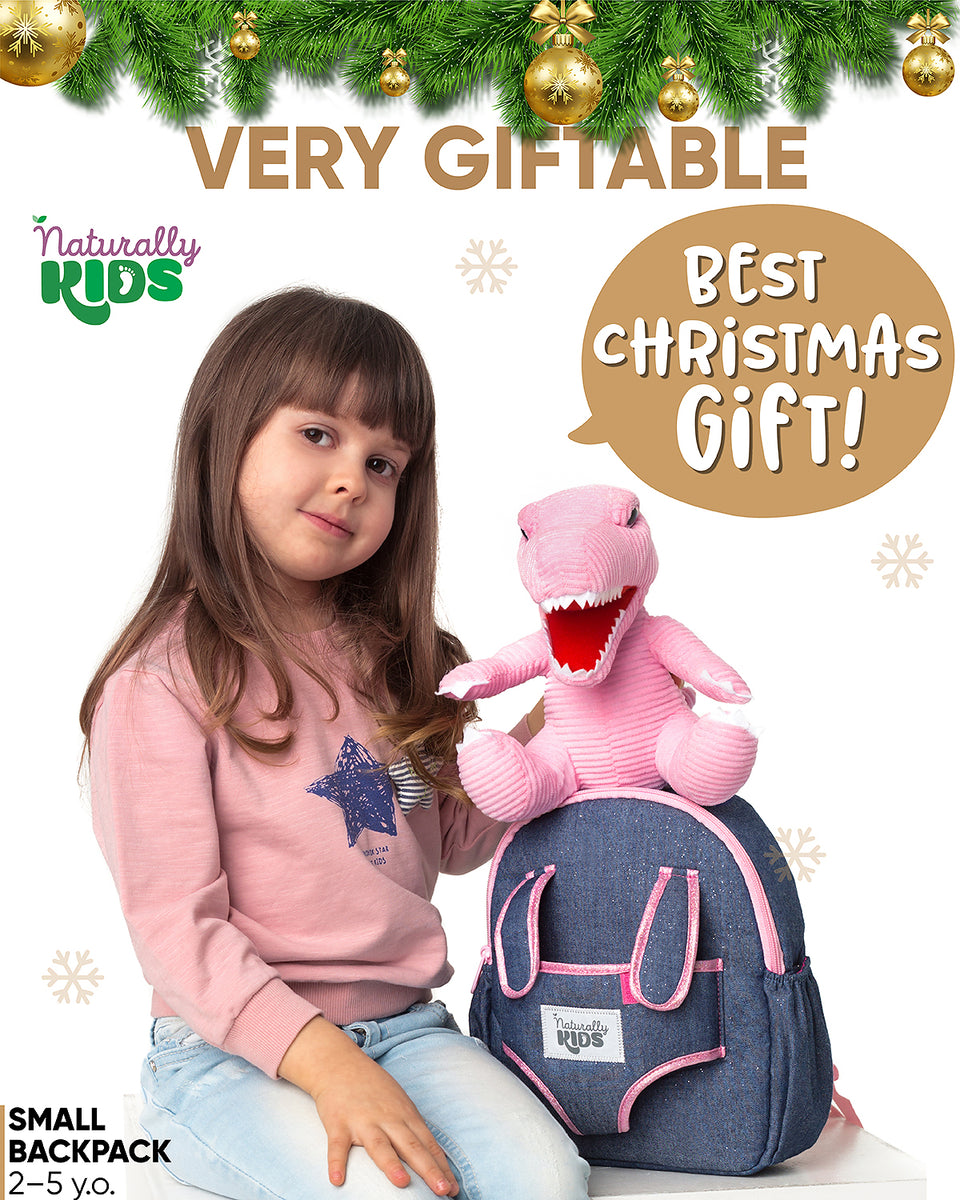 Kids' Dinosaur Backpack & Pink T-Rex Plush Toy — Rolling Bag