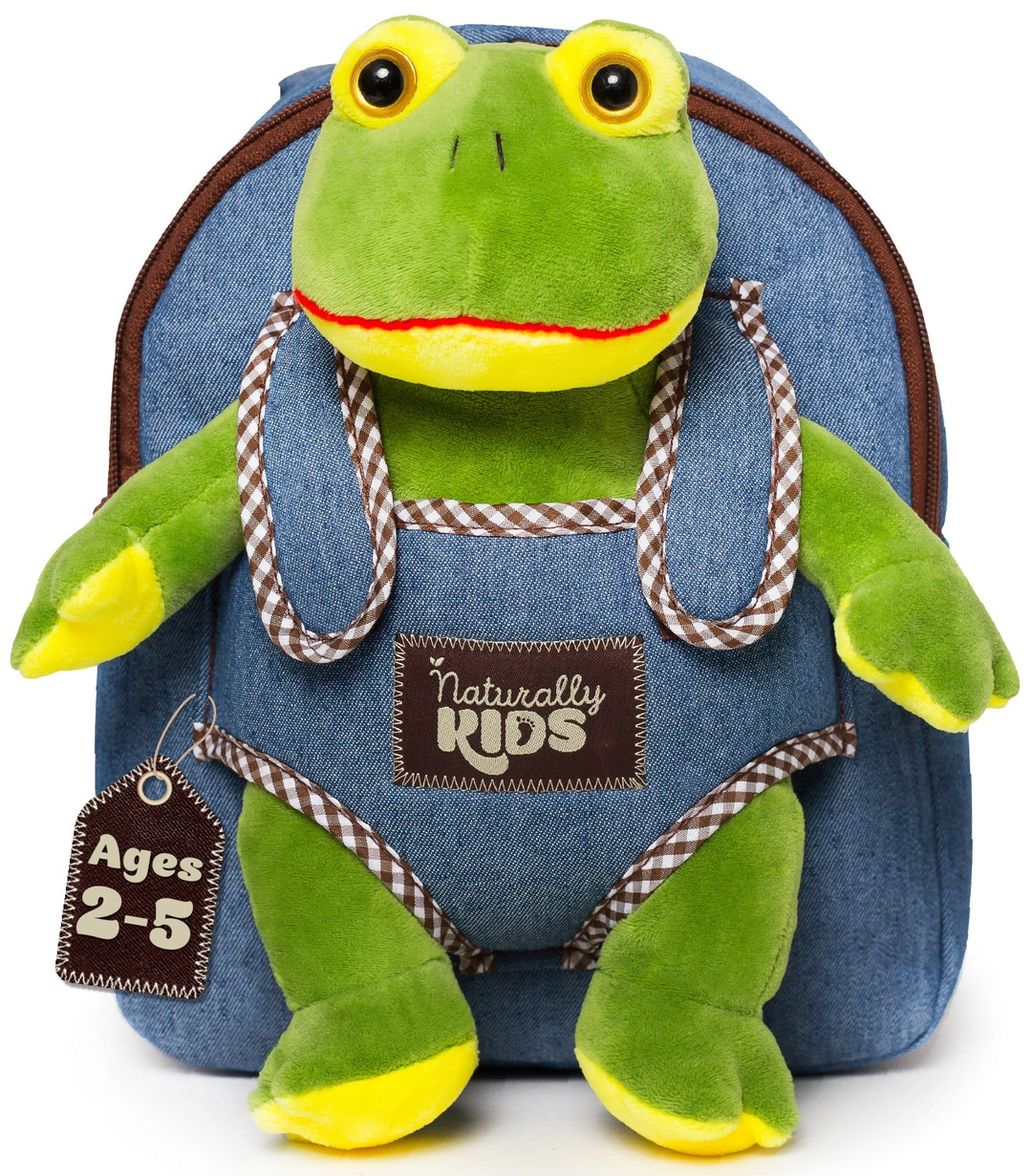 🐸 Toddler Backpack with Plush Frog Stuffed Toy — SMALL Preschool