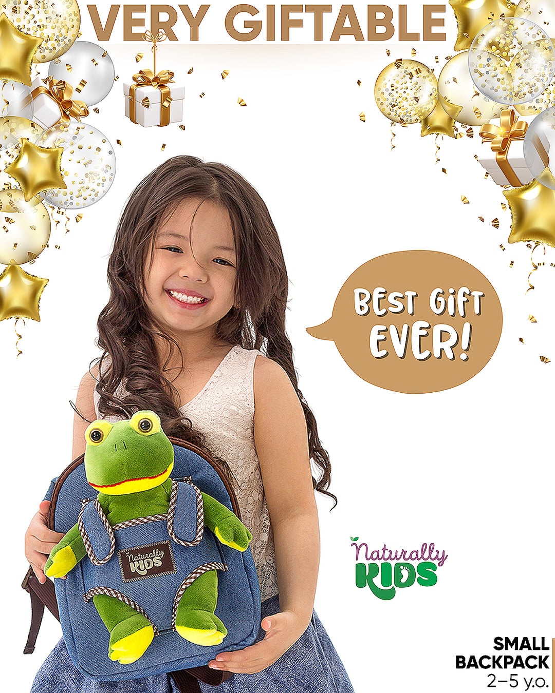 🐸 Toddler Backpack with Plush Frog Stuffed Toy — SMALL Preschool