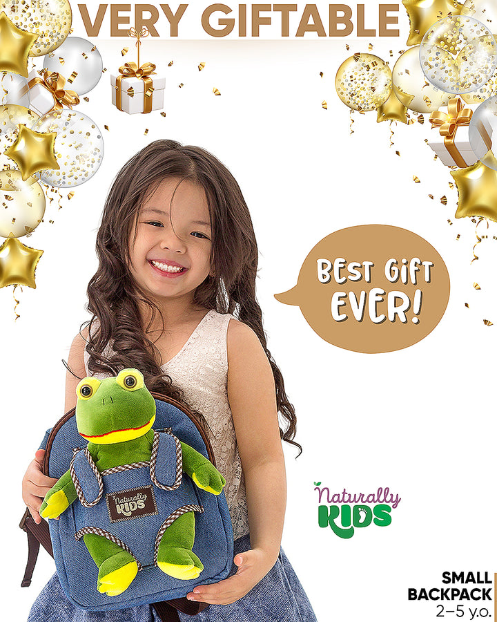 🐸 Toddler Backpack with Plush Frog Stuffed Toy — SMALL Preschool