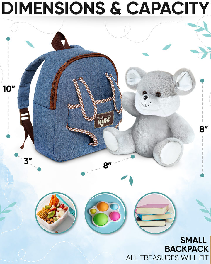 🐭 Toddler Backpack with Plush Mouse / Rat Stuffed Toy — SMALL Preschool