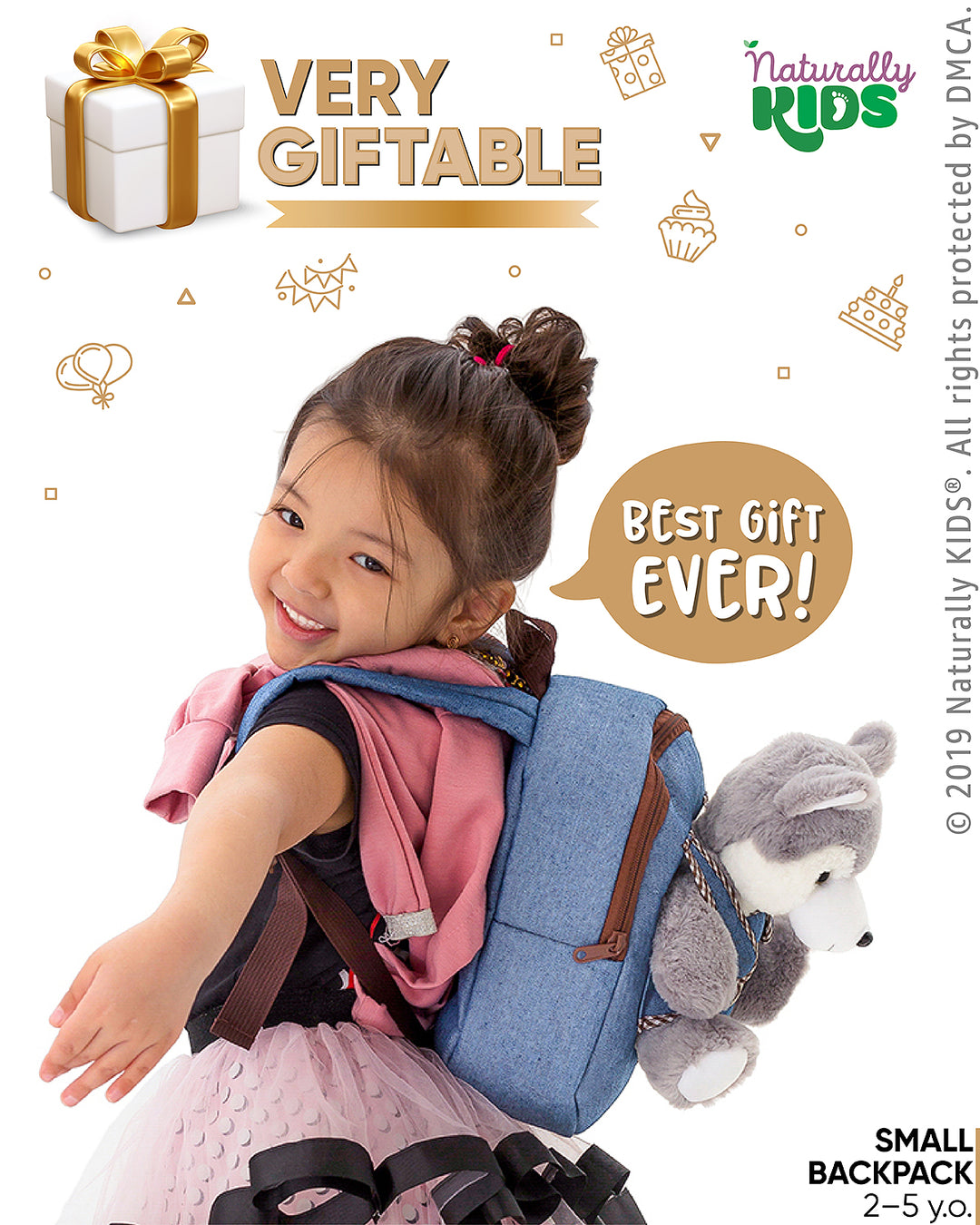 🐺 Toddler Backpack with Plush Husky / Wolf Stuffed Toy — SMALL Preschool