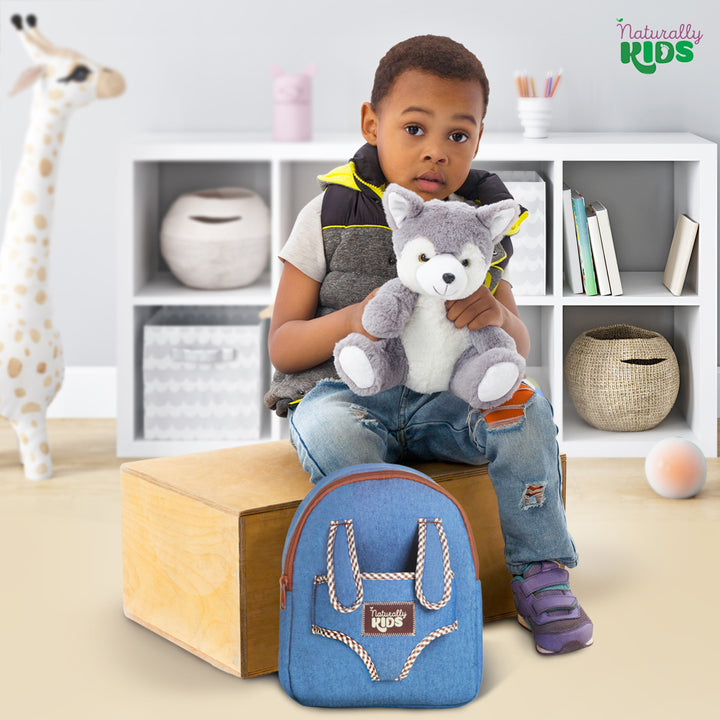 🐺 Toddler Backpack with Plush Husky / Wolf Stuffed Toy — SMALL Preschool