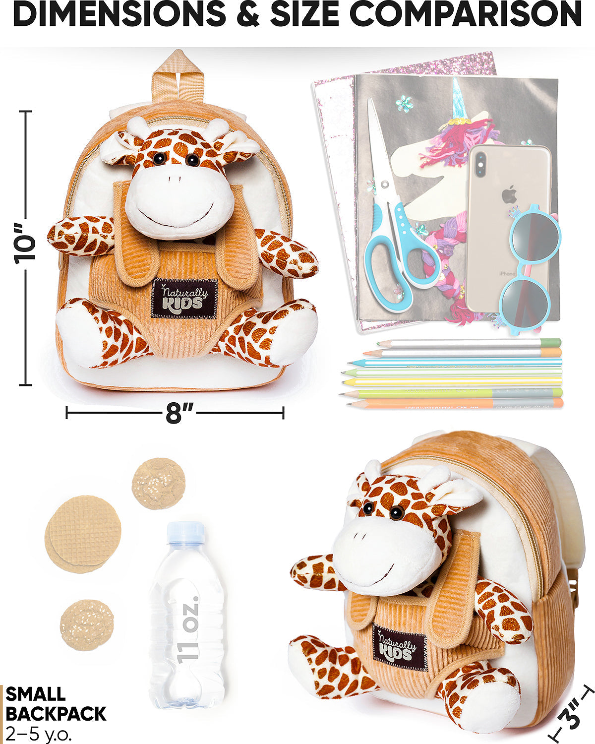 Toddler Backpack with Plush Giraffe Toy — SMALL