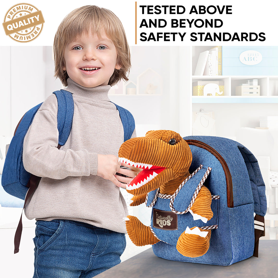 🦖 Toddler Backpack w. Plush Dinosaur Toy — Dinosaur Backpack for Kids 3-5