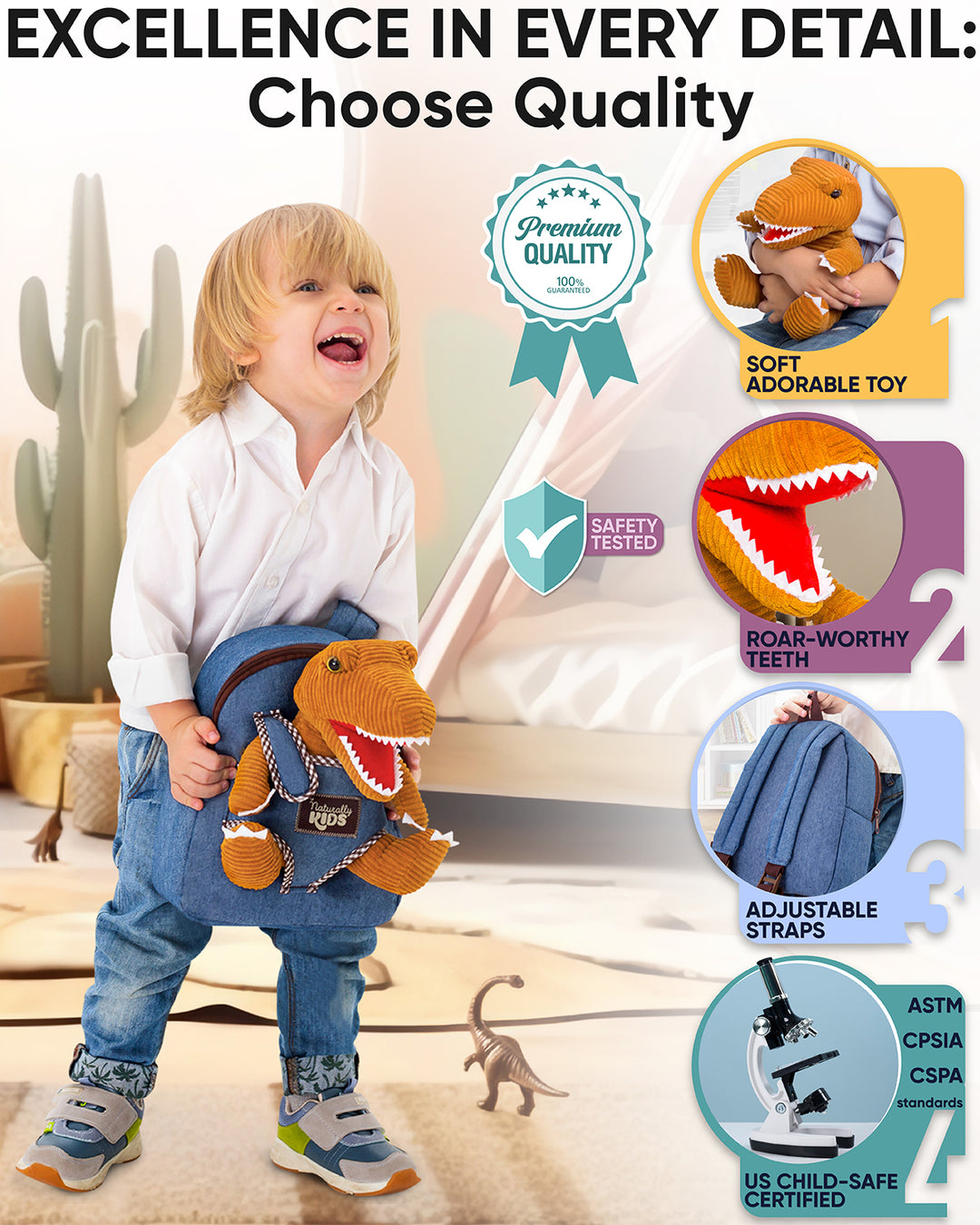 🦖 Toddler Backpack w. Plush Dinosaur Toy — Dinosaur Backpack for Kids 3-5