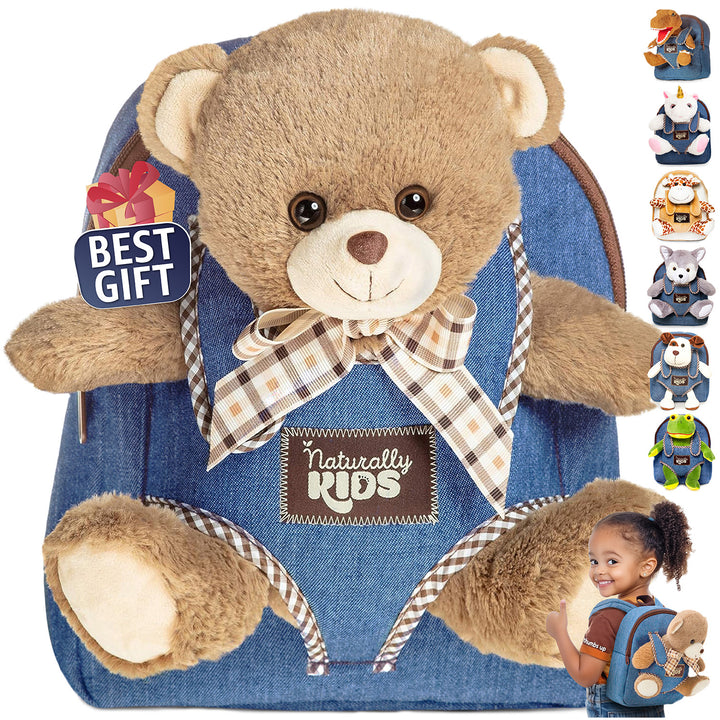 🧸 Toddler Backpack with Plush Teddy Bear Stuffed Toy — SMALL Preschool