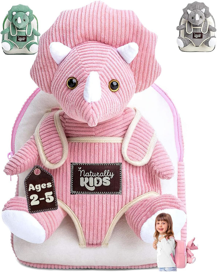 Toddler Backpack w Dinosaur Toys, 2 Year Old Girl Gift, 3 Year Old Girl Boy Gift, Toddler Dinosaur Triceratops