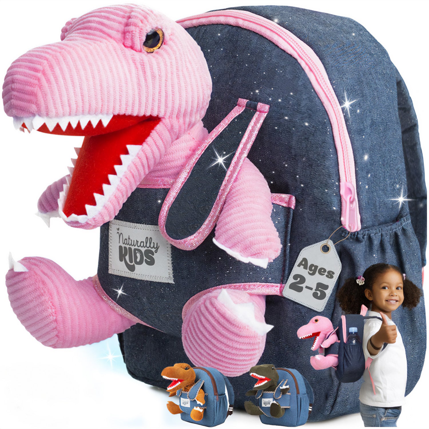 Kids' Dinosaur Backpack & Pink T-Rex Plush Toy — SMALL