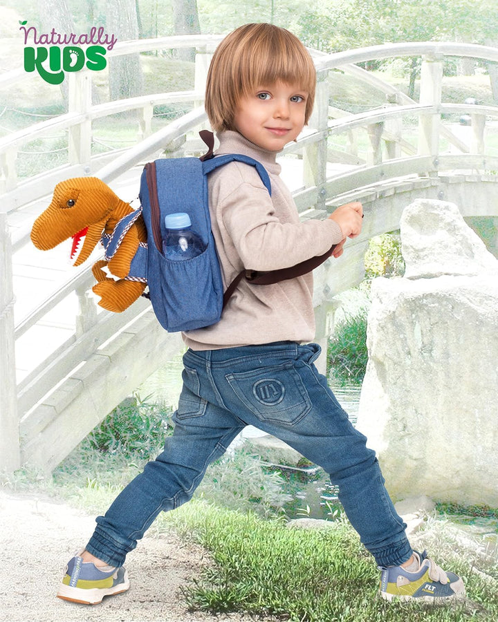 🦖 Toddler Dinosaur Backpack &amp; Brown T-Rex Stuffed Plush Toy — SMALL with pockets &amp; reflective safety patch