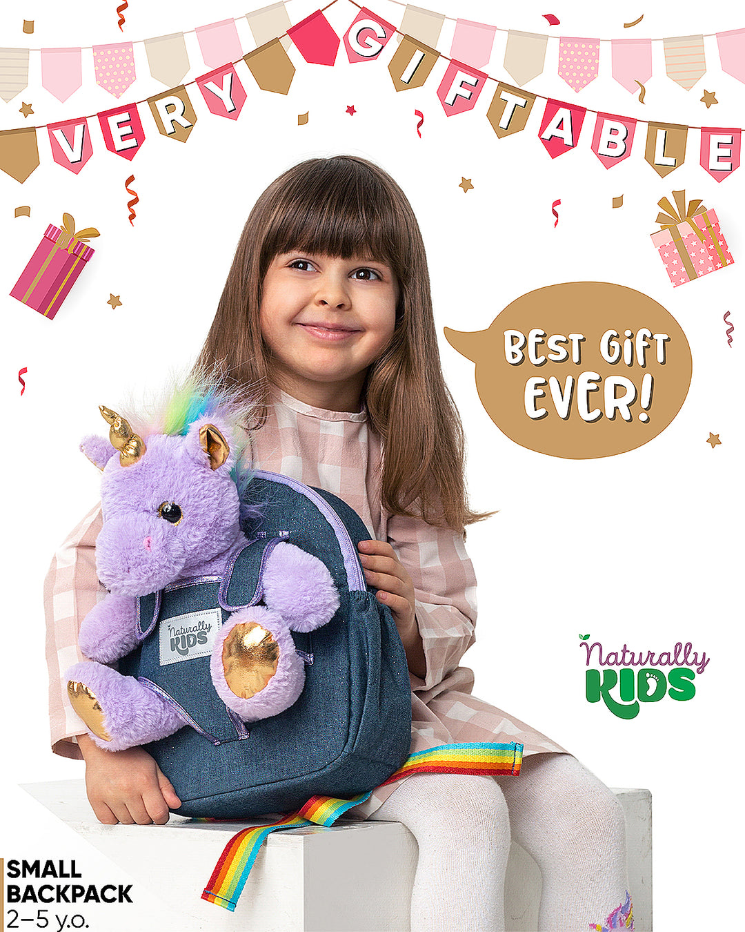 🦄 Toddler Unicorn Backpack &amp; Purple Stuffed Unicorn Plush Toy — SMALL with pockets &amp; reflective safety patch