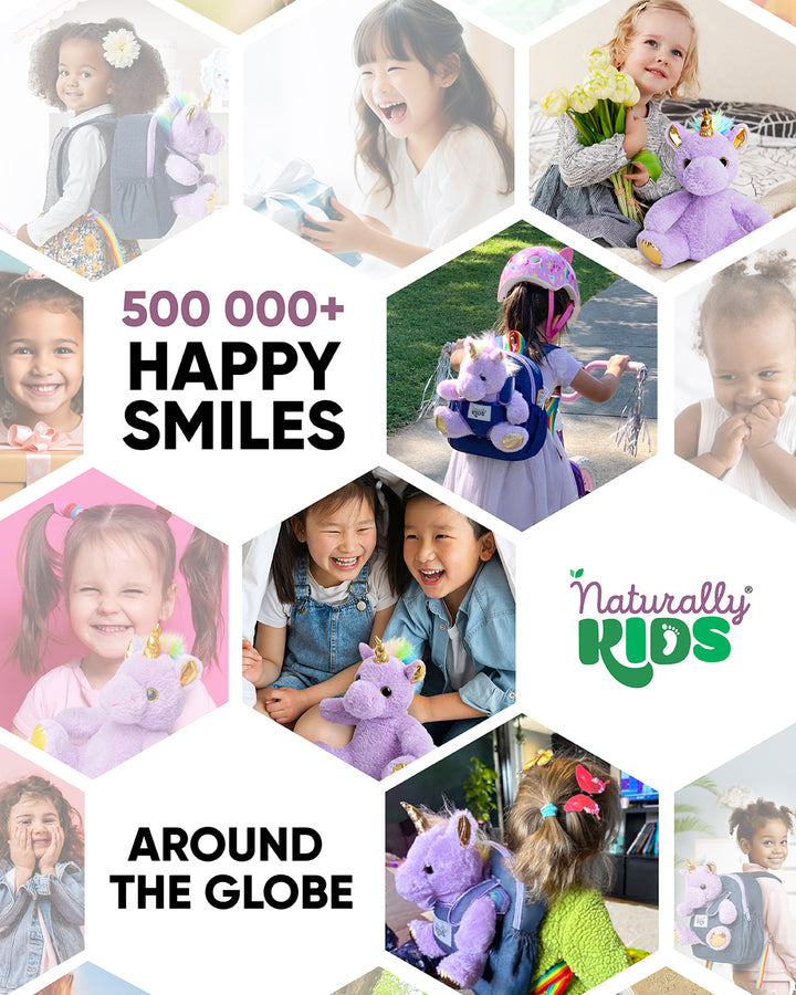 🦄 Toddler Unicorn Backpack &amp; Purple Stuffed Unicorn Plush Toy — SMALL with pockets &amp; reflective safety patch