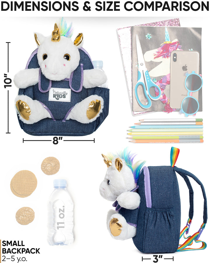 🦄 Toddler Unicorn Backpack with White Plush — SMALL with pockets &amp; reflective safety patch