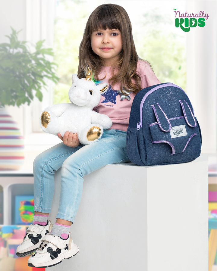 🦄 Toddler Unicorn Backpack with White Plush — SMALL with pockets &amp; reflective safety patch