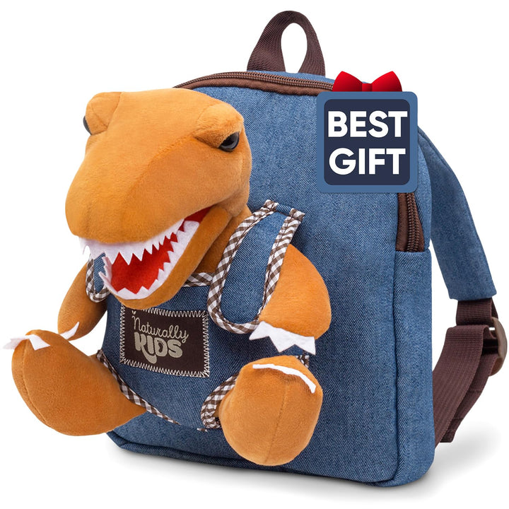 🦖 Tiny Toddler Backpack with Plush Brown T-Rex Toy — Preschool &amp; Daycare