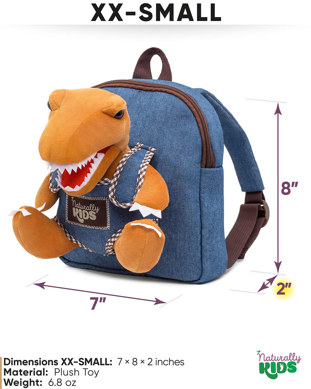 🦖 Tiny Toddler Backpack with Plush Brown T-Rex Toy — Preschool &amp; Daycare