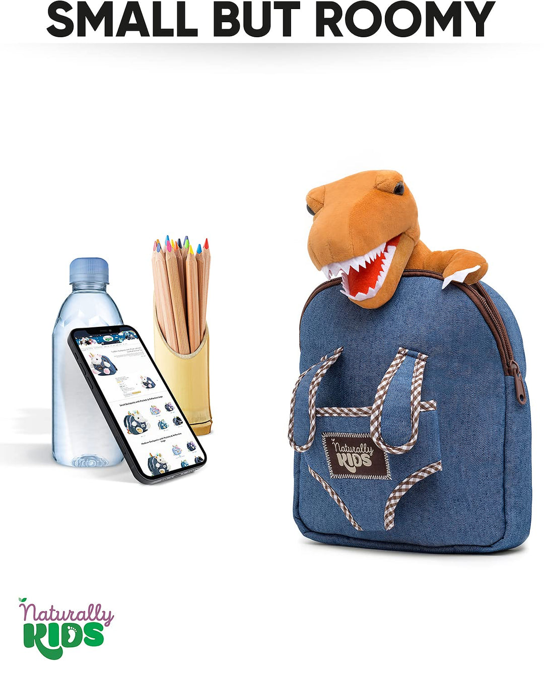 🦖 Tiny Toddler Backpack with Plush Brown T-Rex Toy — Preschool &amp; Daycare