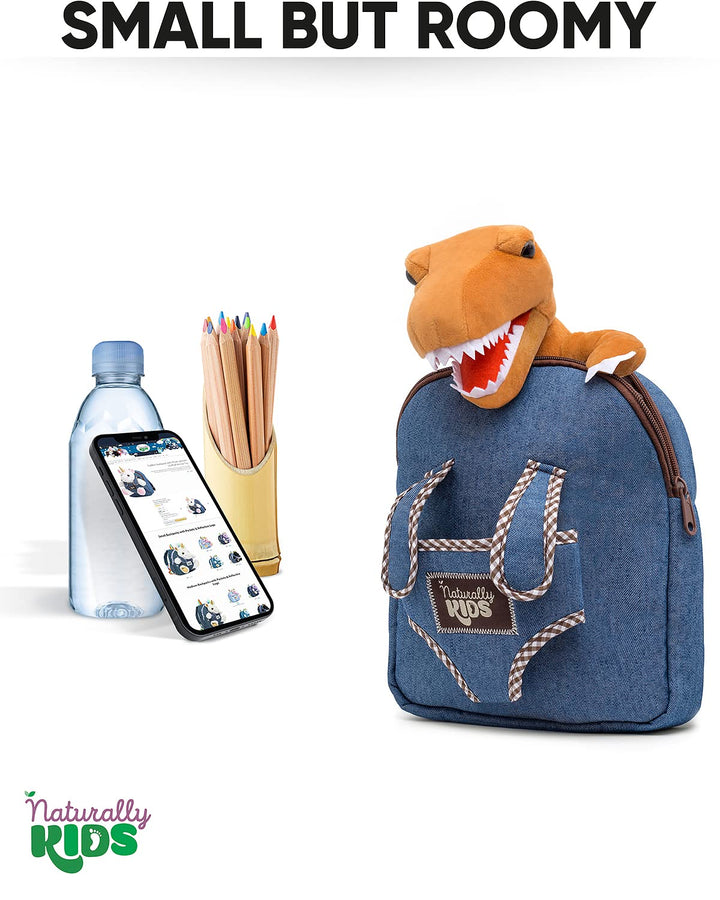 🦖 Tiny Toddler Backpack with Plush Brown T-Rex Toy — Preschool &amp; Daycare