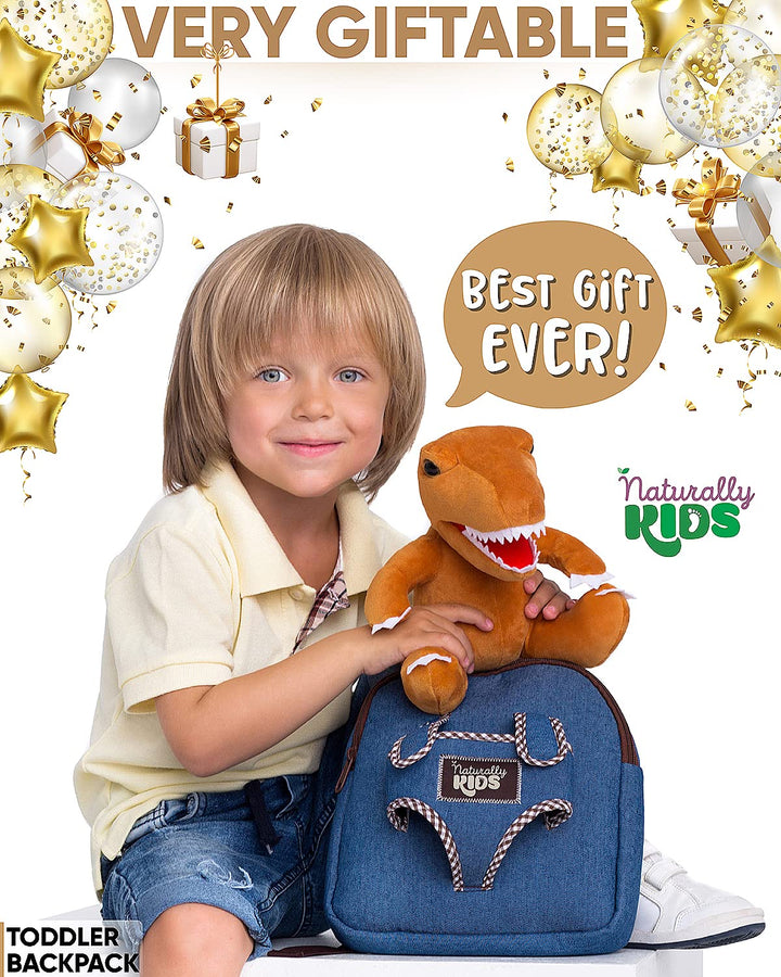 🦖 Tiny Toddler Backpack with Plush Brown T-Rex Toy — Preschool &amp; Daycare