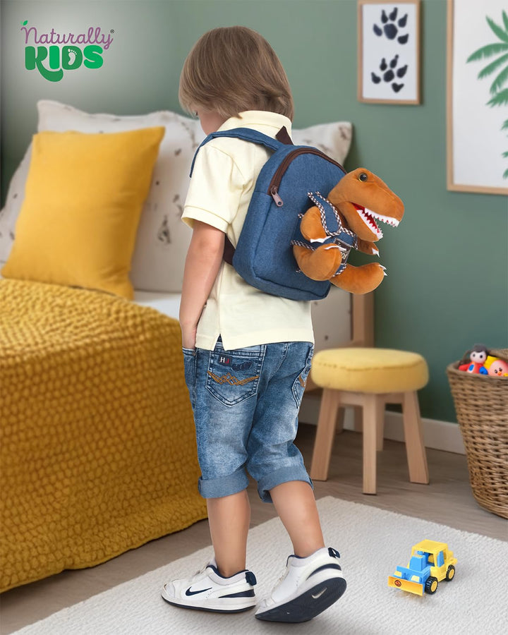 🦖 Tiny Toddler Backpack with Plush Brown T-Rex Toy — Preschool &amp; Daycare