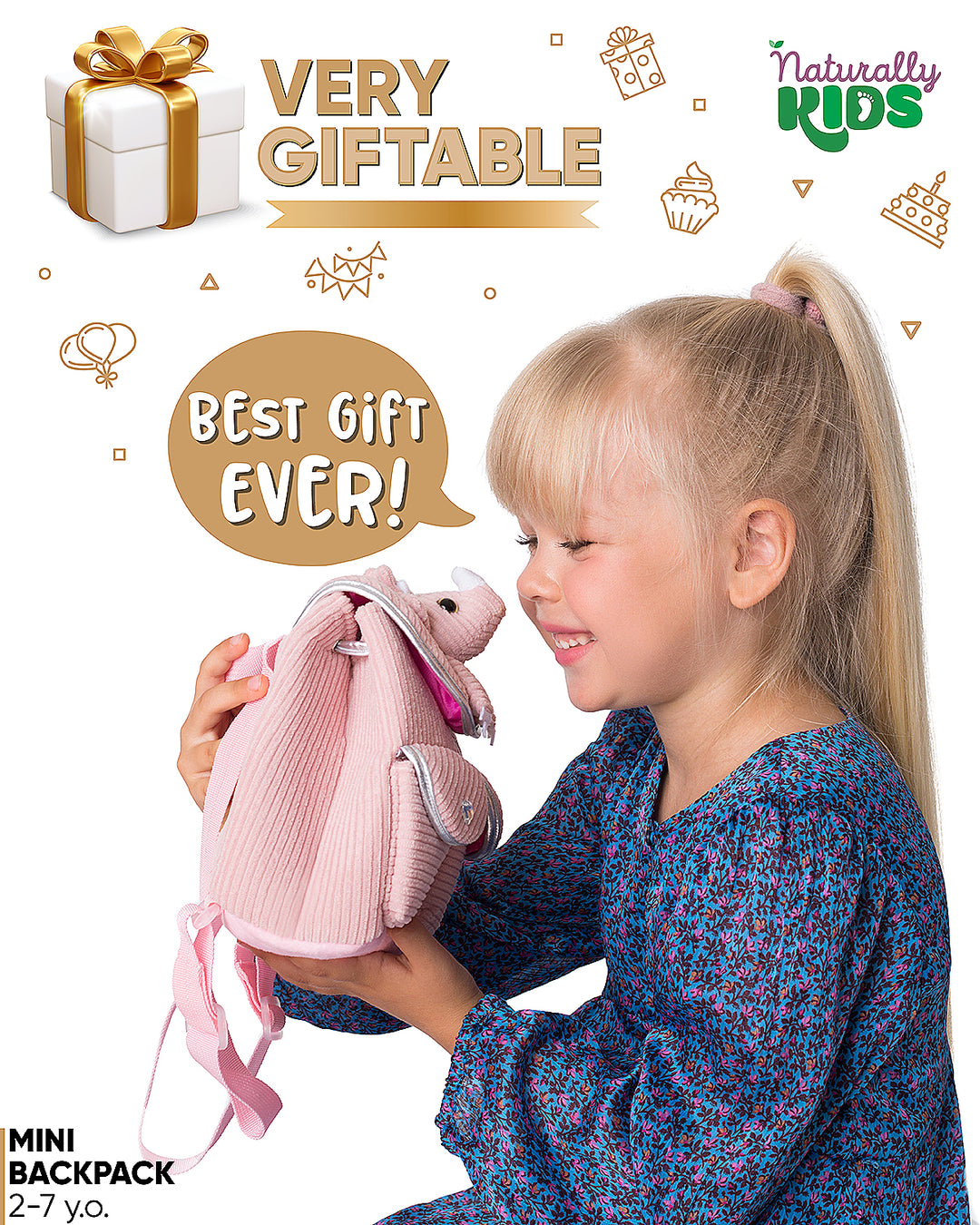 Little Toddler Corduroy Backpack with Pink Triceratops Stuffed Toy — MINI Preschool