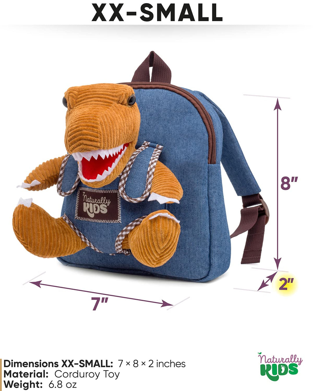 🦖 Tiny Toddler Backpack with Corduroy Brown T-Rex Toy — Preschool &amp; Daycare