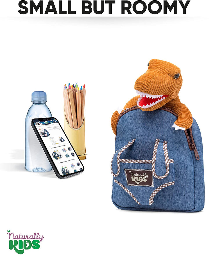 🦖 Tiny Toddler Backpack with Corduroy Brown T-Rex Toy — Preschool &amp; Daycare