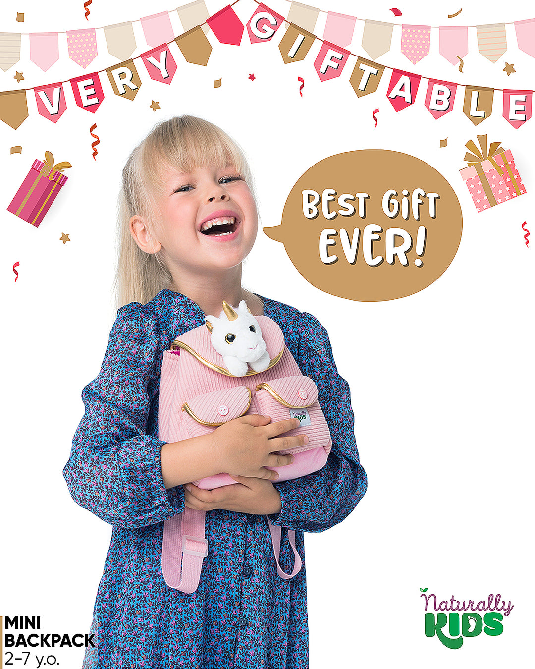 🦄 Little Toddler Backpack with White Unicorn — Pink Corduroy — Unicorn Gifts for Girls