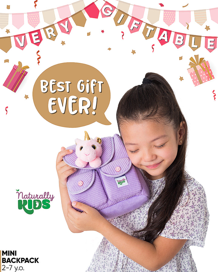 🦄 Little Toddler Backpack with Pink Unicorn — Purple Corduroy — Unicorn Gifts for Girls