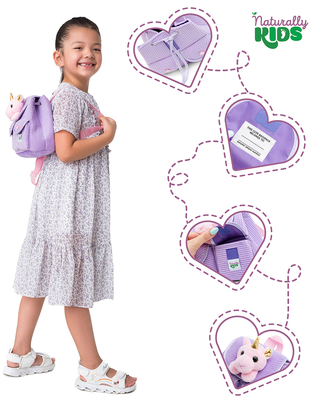 🦄 Little Toddler Backpack with Pink Unicorn — Purple Corduroy — Unicorn Gifts for Girls