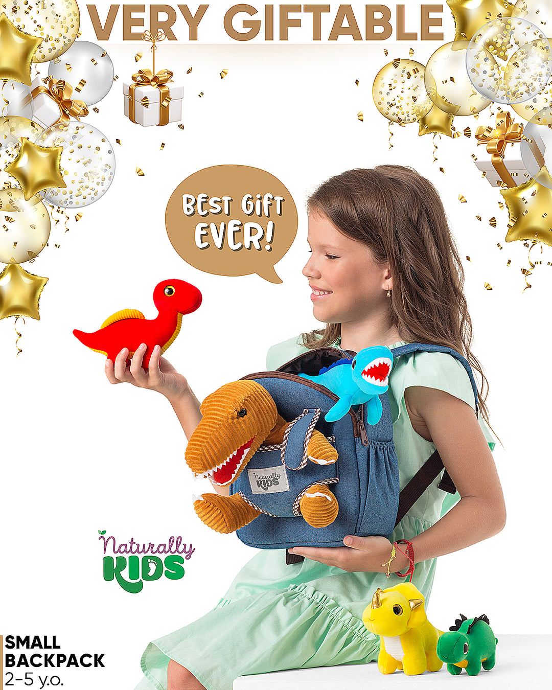 🦖 4 Dinosaur Toys with T-Rex Backpack — Dino Gifts for Boys &amp; Girls