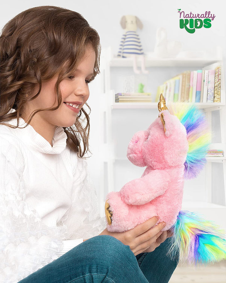Naturally KIDS Stuffed Animal, Toddler Gifts for Boys, Girls, Plush Unicorn Toy Pink