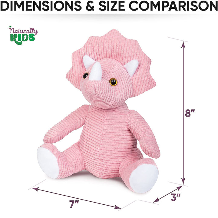 Naturally KIDS Stuffed Animal, Toddler Gifts for Boys, Girls, Plush Dinosaur Toy Pink Triceratop