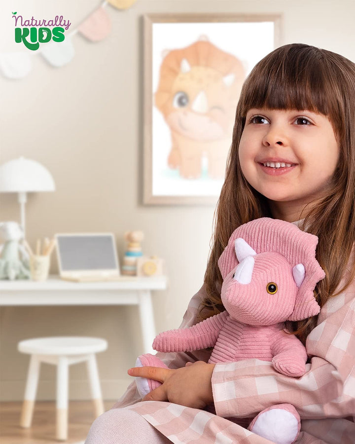Naturally KIDS Stuffed Animal, Toddler Gifts for Boys, Girls, Plush Dinosaur Toy Pink Triceratop