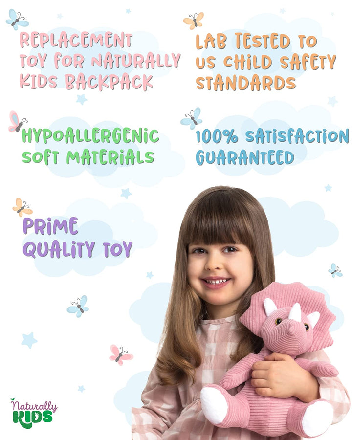Naturally KIDS Stuffed Animal, Toddler Gifts for Boys, Girls, Plush Dinosaur Toy Pink Triceratop