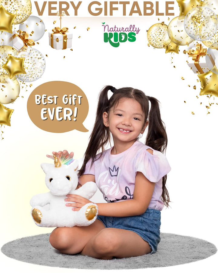 Naturally KIDS Stuffed Animal, Toddler Gifts for Boys, Girls, Plush Unicorn Toy White