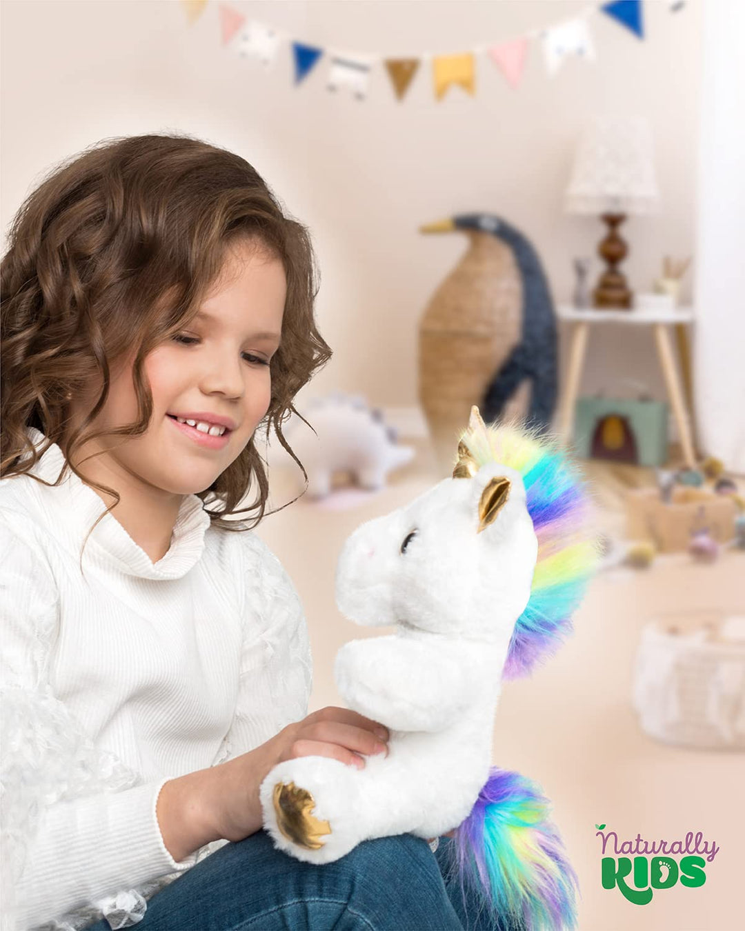Naturally KIDS Stuffed Animal, Toddler Gifts for Boys, Girls, Plush Unicorn Toy White