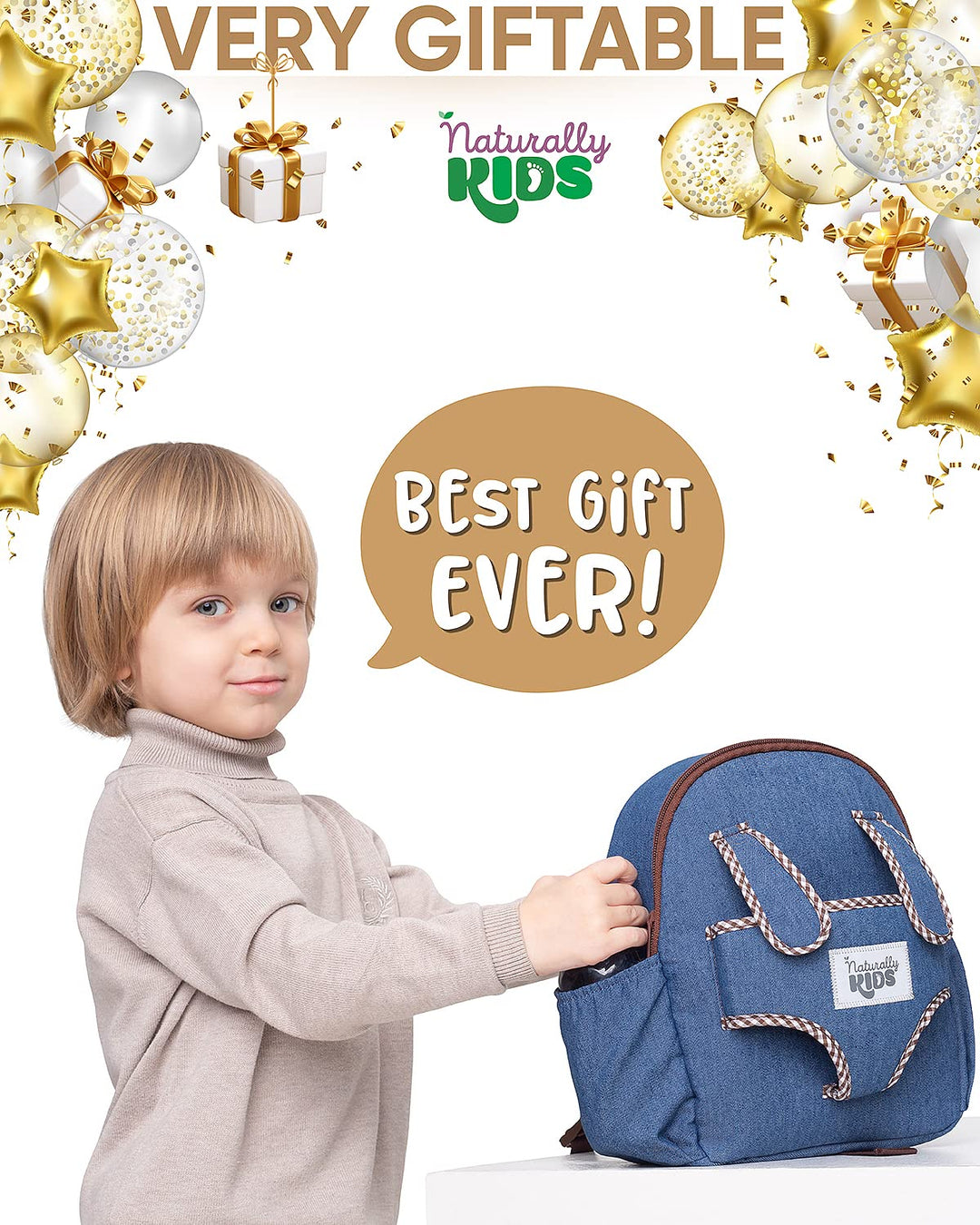 Naturally KIDS Small Toddler Backpack for Animal Toys for Kids 3-5 - Toys for 3 4 5 6 Year Old Boys Birthday Gifts — Carrier Backpack for Stuffed Animals Toys