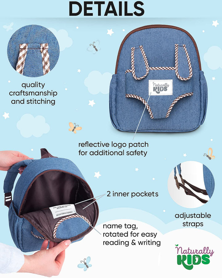 Naturally KIDS Small Toddler Backpack for Animal Toys for Kids 3-5 - Toys for 3 4 5 6 Year Old Boys Birthday Gifts — Carrier Backpack for Stuffed Animals Toys