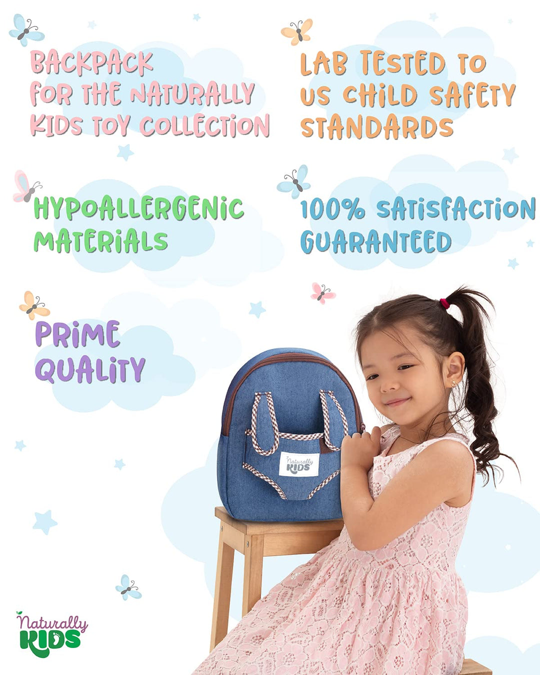 Naturally KIDS Small Toddler Backpack for Animal Toys for Kids 3-5 - Toys for 3 4 5 6 Year Old Boys Birthday Gifts — Carrier Backpack for Stuffed Animals Toys