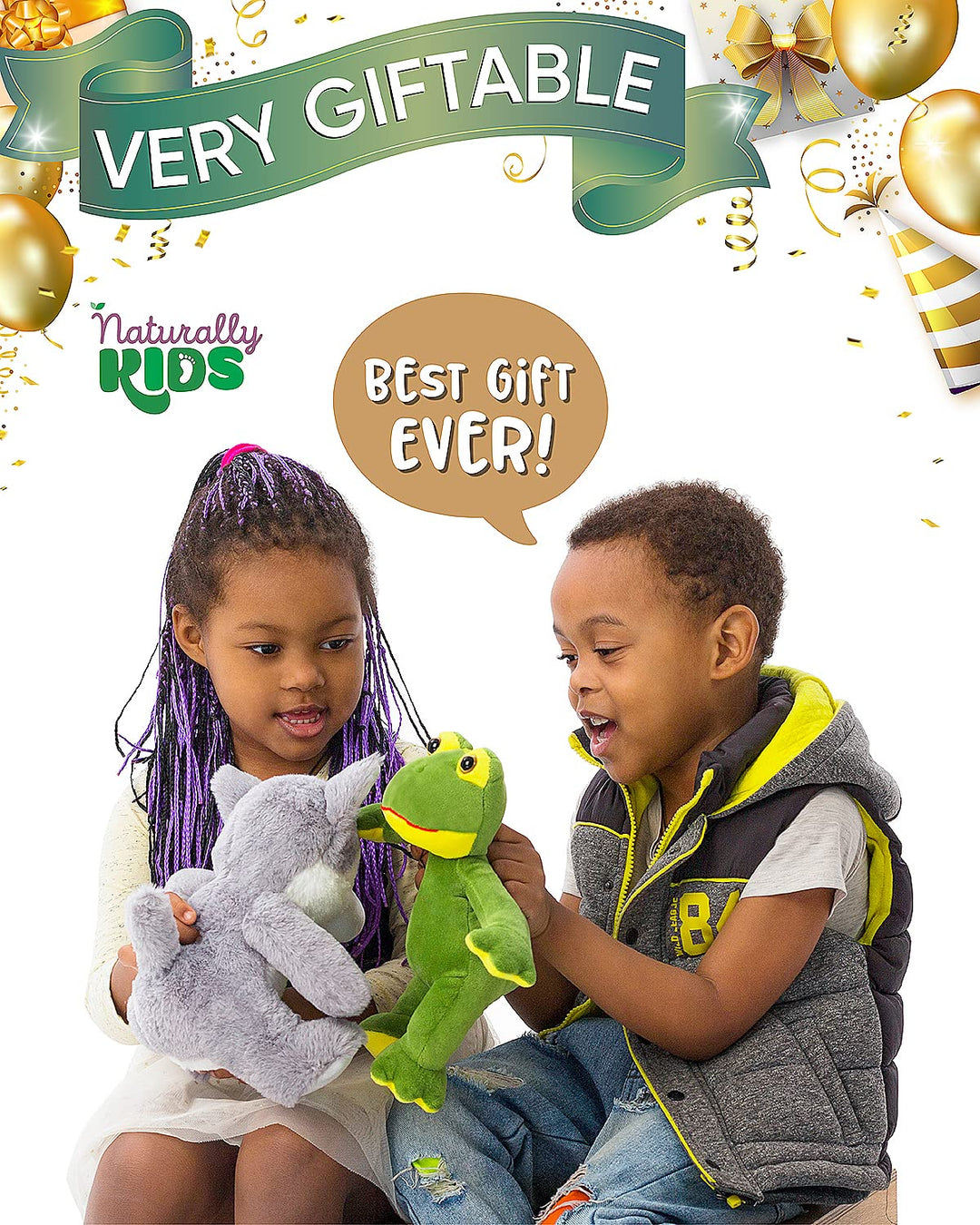Naturally KIDS Stuffed Animal, Toddler Gifts for Boys, Girls, Plush Frog