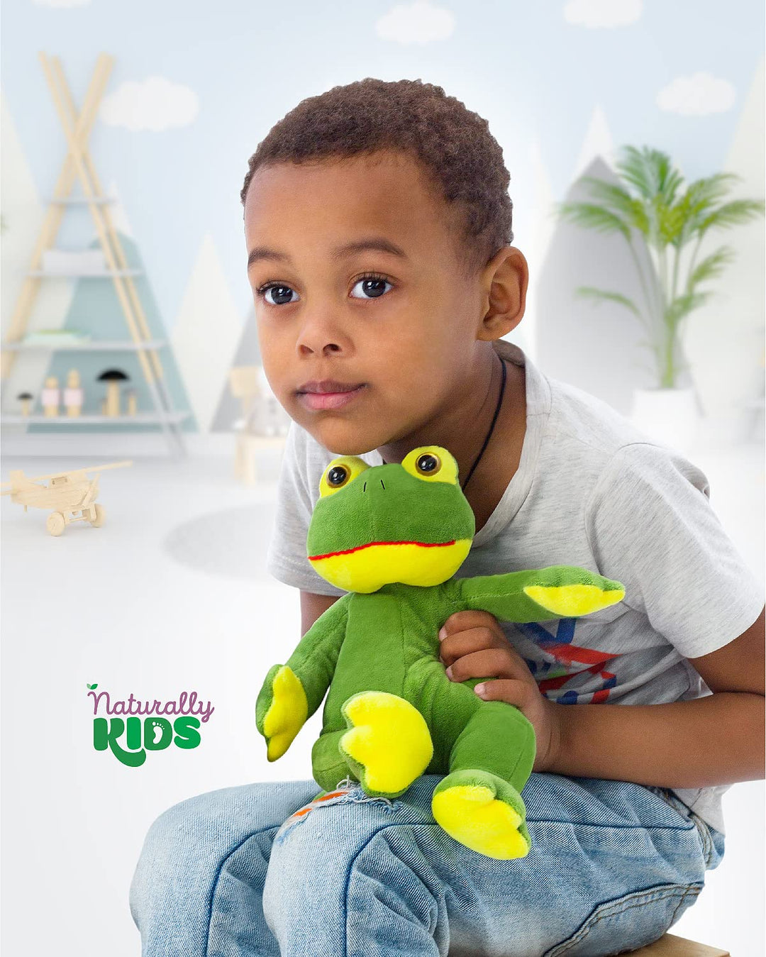 Naturally KIDS Stuffed Animal, Toddler Gifts for Boys, Girls, Plush Frog