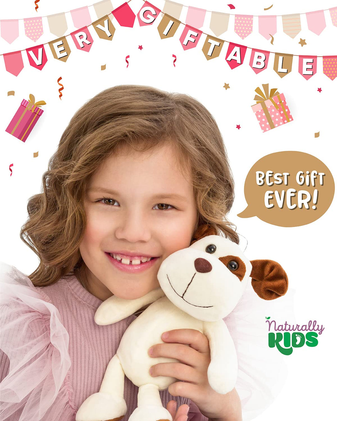 Naturally KIDS Stuffed Animal, Toddler Gifts for Boys, Girls, Plush Dog