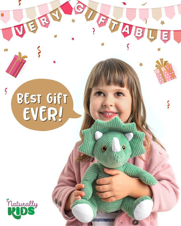 Naturally KIDS Stuffed Animal, Toddler Gifts for Boys, Girls, Plush Dinosaur Toy Green Triceratops
