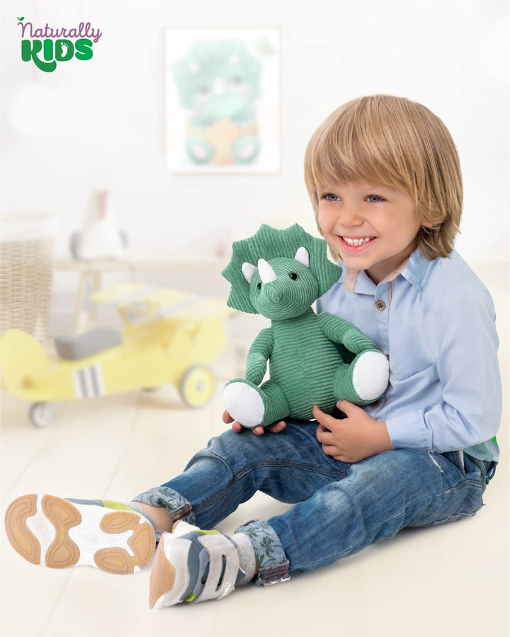 Naturally KIDS Stuffed Animal, Toddler Gifts for Boys, Girls, Plush Dinosaur Toy Green Triceratops