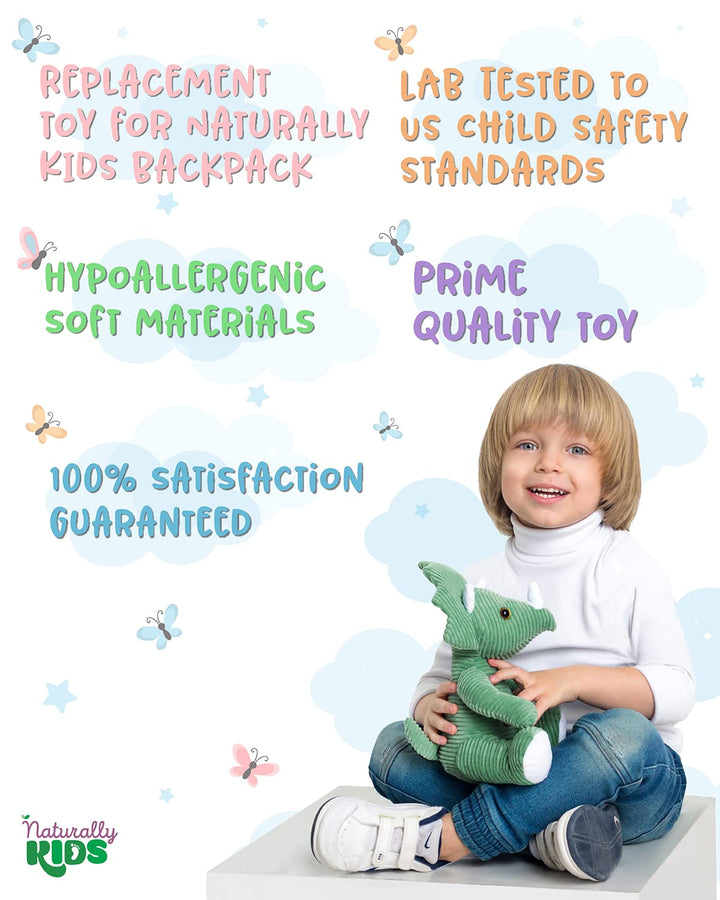 Naturally KIDS Stuffed Animal, Toddler Gifts for Boys, Girls, Plush Dinosaur Toy Green Triceratops