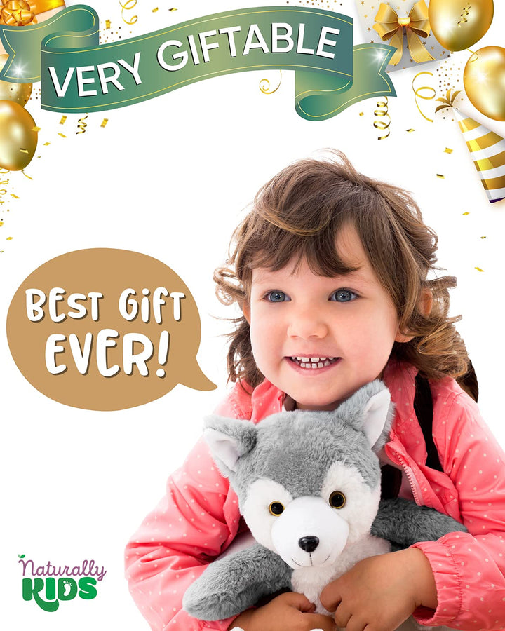 Naturally KIDS Stuffed Animal, Toddler Gifts for Boys, Girls, Plush Wolf